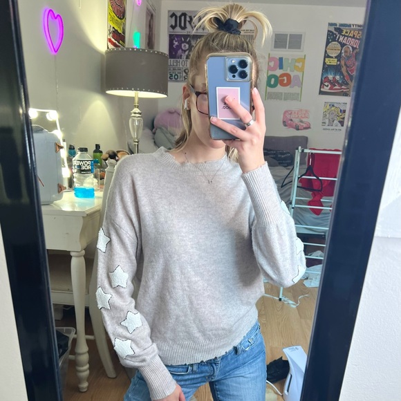 27 Miles Malibu Cashmere Star Patch Crewneck Lightly Distressed Sweater - Picture 4 of 14